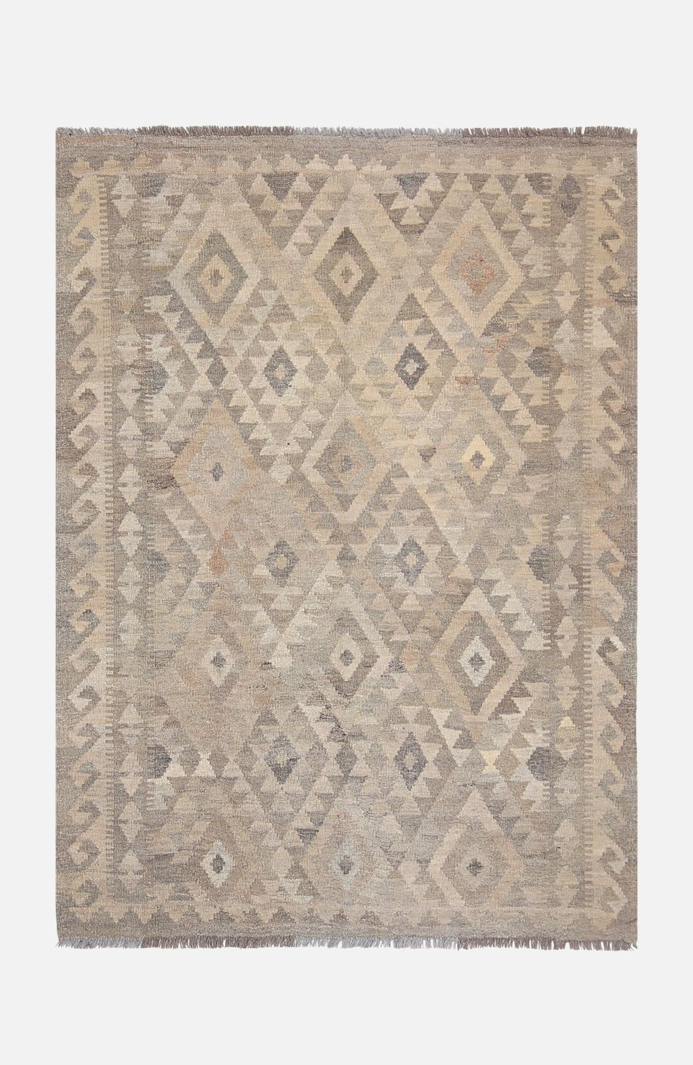 Beige Tapijt Laagpolig Handgeweven Wollen Vloerkleed - Omid Afghan Natural Kelim 150x110