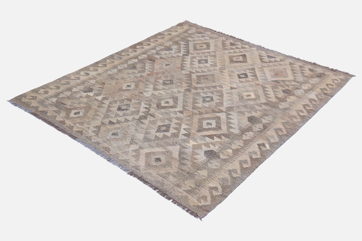 Beige Tapijt Laagpolig Handgeweven Wollen Vloerkleed - Omid Afghan Natural Kelim 150x110
