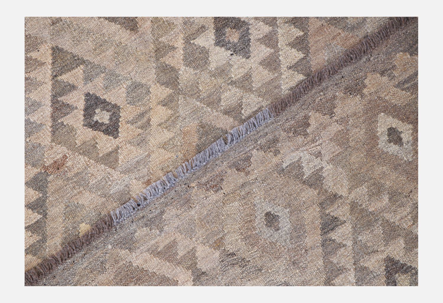 Beige Tapijt Laagpolig Handgeweven Wollen Vloerkleed - Omid Afghan Natural Kelim 150x110