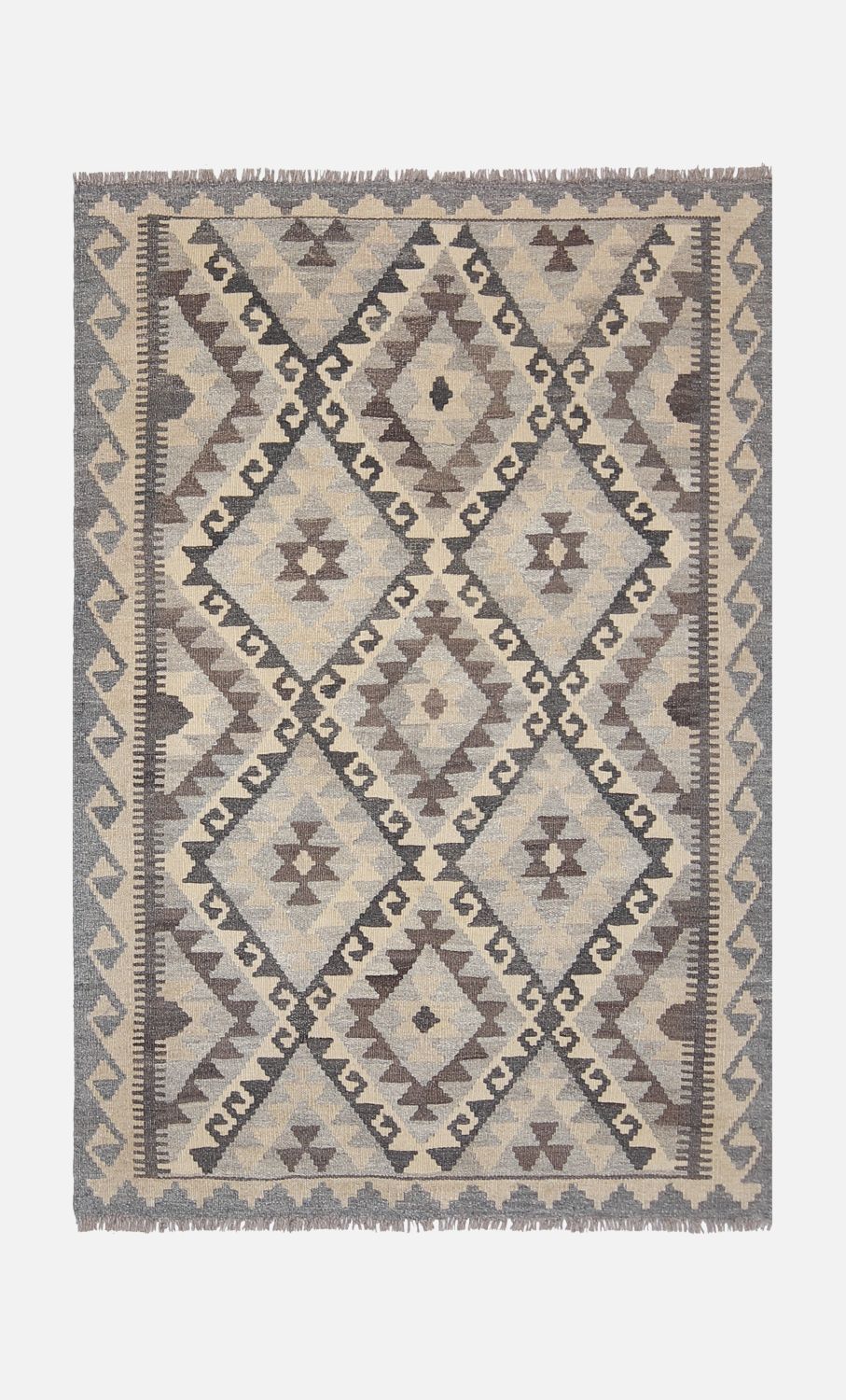 Beige Tapijt Laagpolig Handgeweven Wollen Vloerkleed - Omid Afghan Natural Kelim 150x103