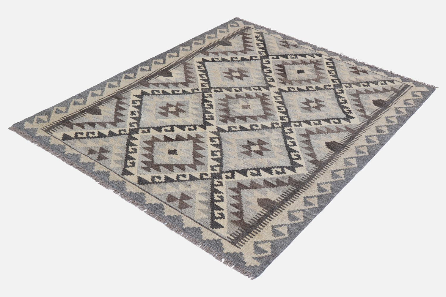 Beige Tapijt Laagpolig Handgeweven Wollen Vloerkleed - Omid Afghan Natural Kelim 150x103