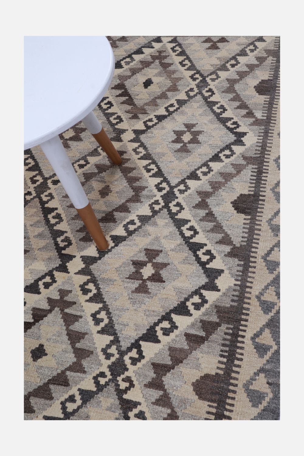 Beige Tapijt Laagpolig Handgeweven Wollen Vloerkleed - Omid Afghan Natural Kelim 150x103