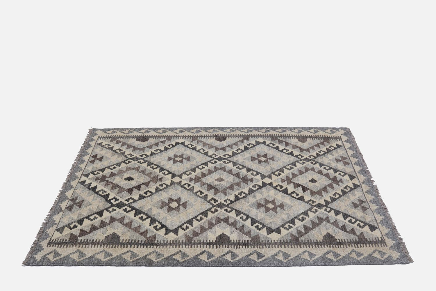 Beige Tapijt Laagpolig Handgeweven Wollen Vloerkleed - Omid Afghan Natural Kelim 150x103