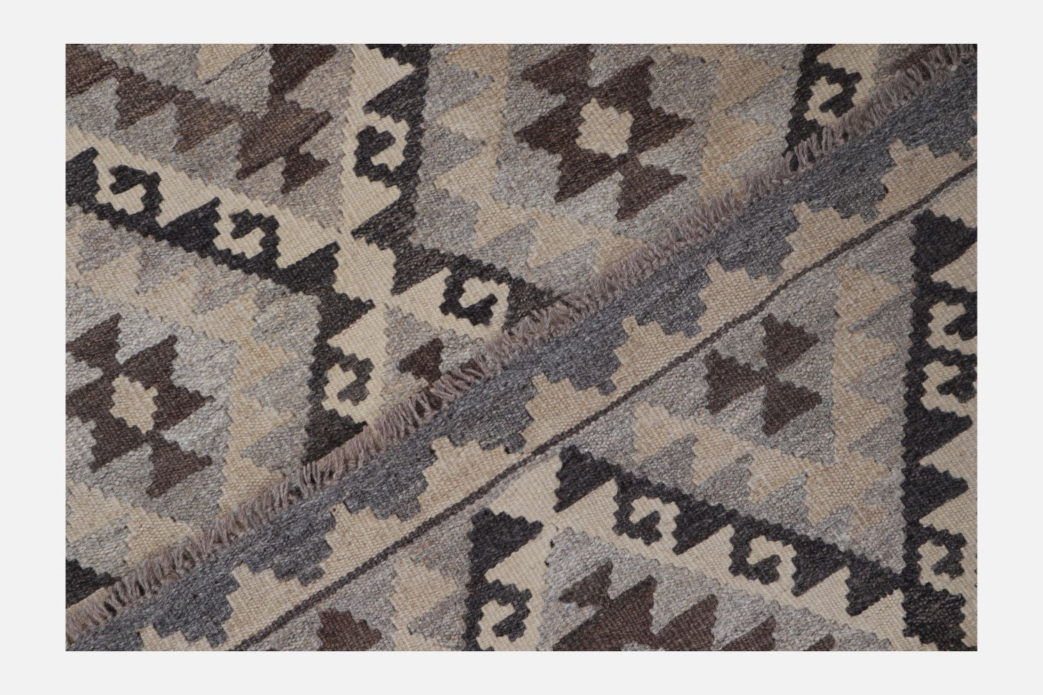Beige Tapijt Laagpolig Handgeweven Wollen Vloerkleed - Omid Afghan Natural Kelim 150x103