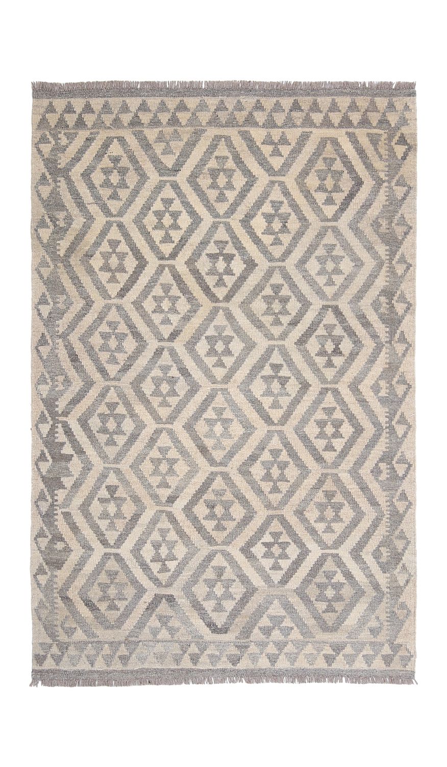 Beige Tapijt Laagpolig Handgeweven Wollen Vloerkleed - Omid Afghan Natural Kelim 163x108