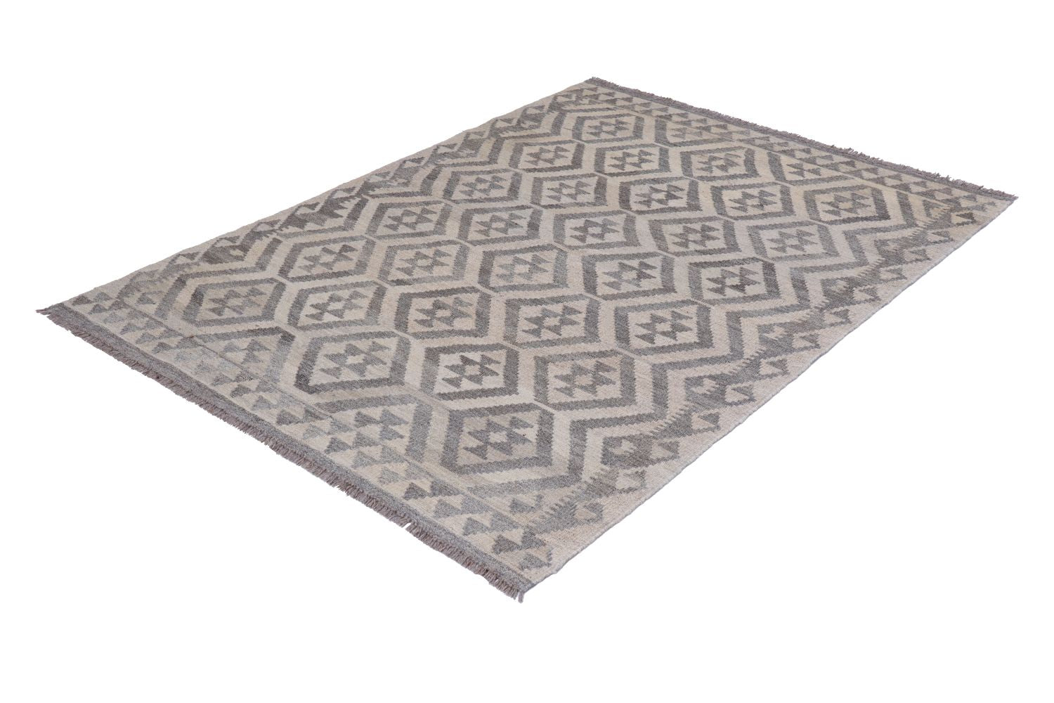 Beige Tapijt Laagpolig Handgeweven Wollen Vloerkleed - Omid Afghan Natural Kelim 163x108