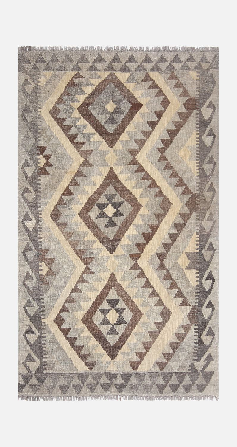 Beige Tapijt Laagpolig Handgeweven Wollen Vloerkleed - Omid Afghan Natural Kelim 167x101