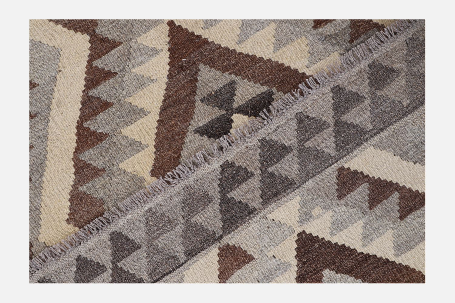 Beige Tapijt Laagpolig Handgeweven Wollen Vloerkleed - Omid Afghan Natural Kelim 167x101