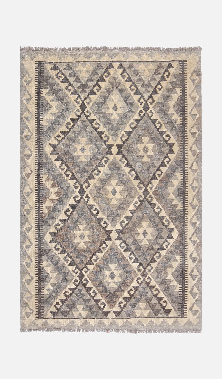 Beige Tapijt Laagpolig Handgeweven Wollen Vloerkleed - Omid Afghan Natural Kelim 154x102