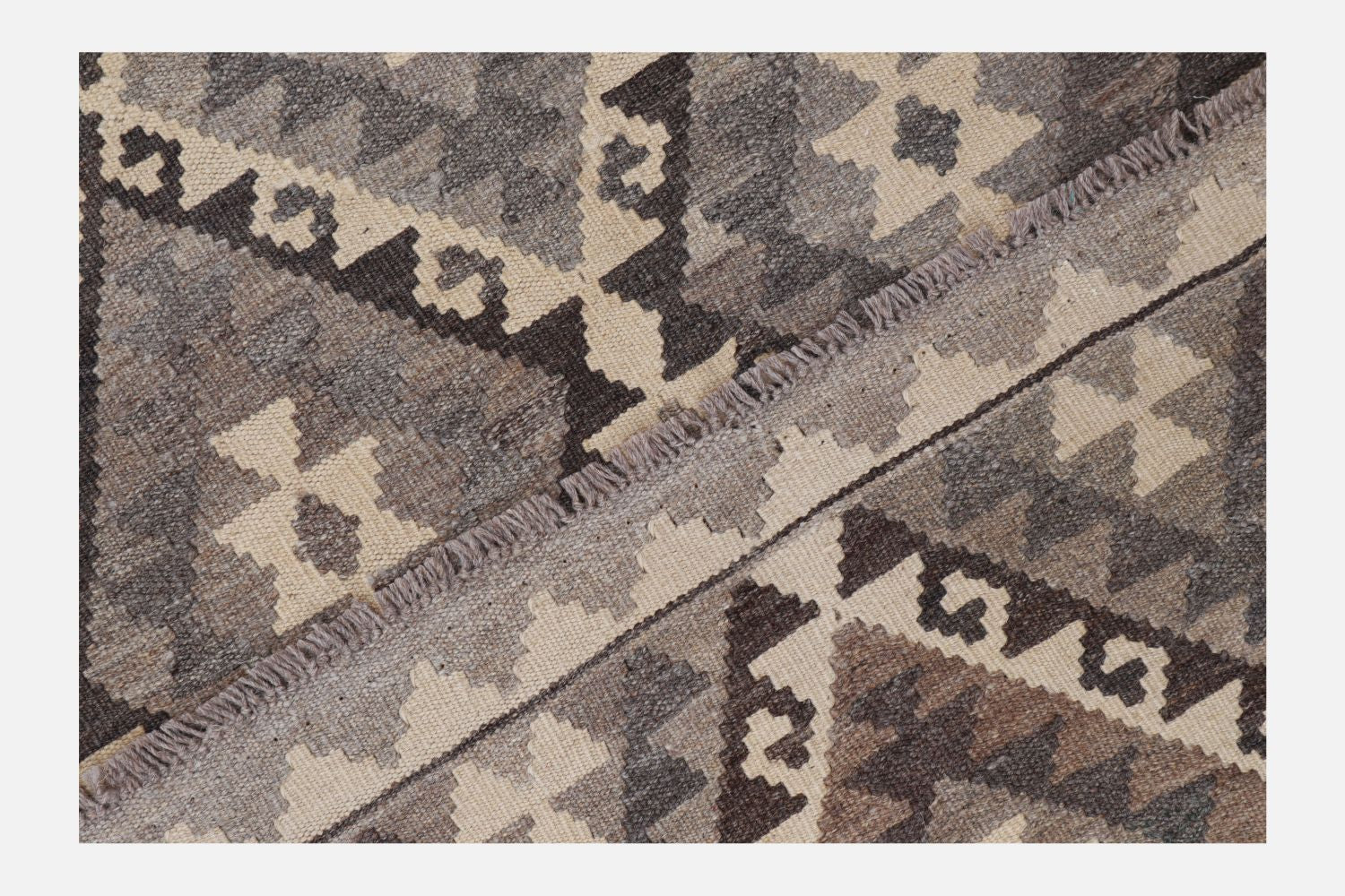 Beige Tapijt Laagpolig Handgeweven Wollen Vloerkleed - Omid Afghan Natural Kelim 154x102