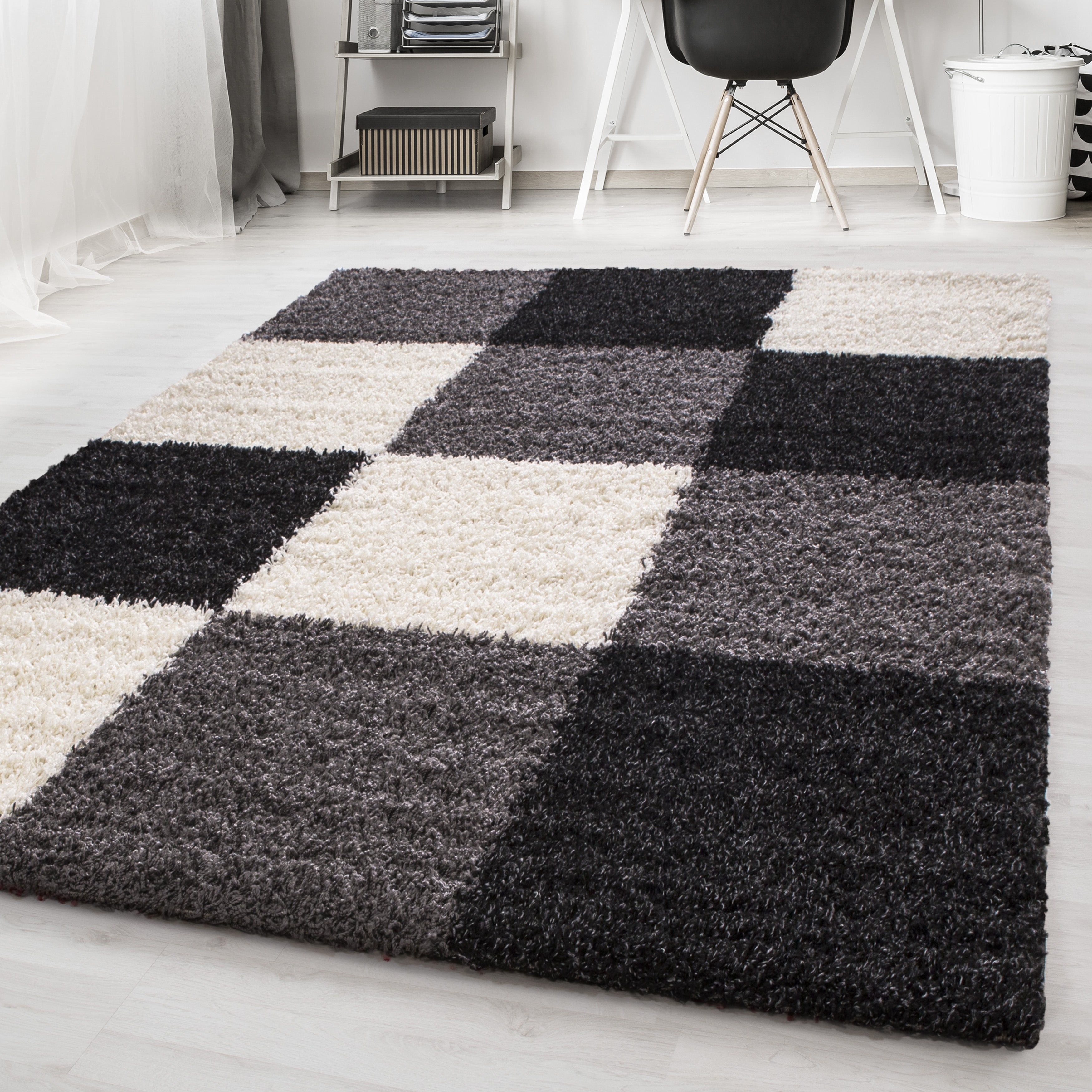 Zwart Tapijt Hoogpolig Vloerkleed - Omid Essential Blokjes - Omid Carpets