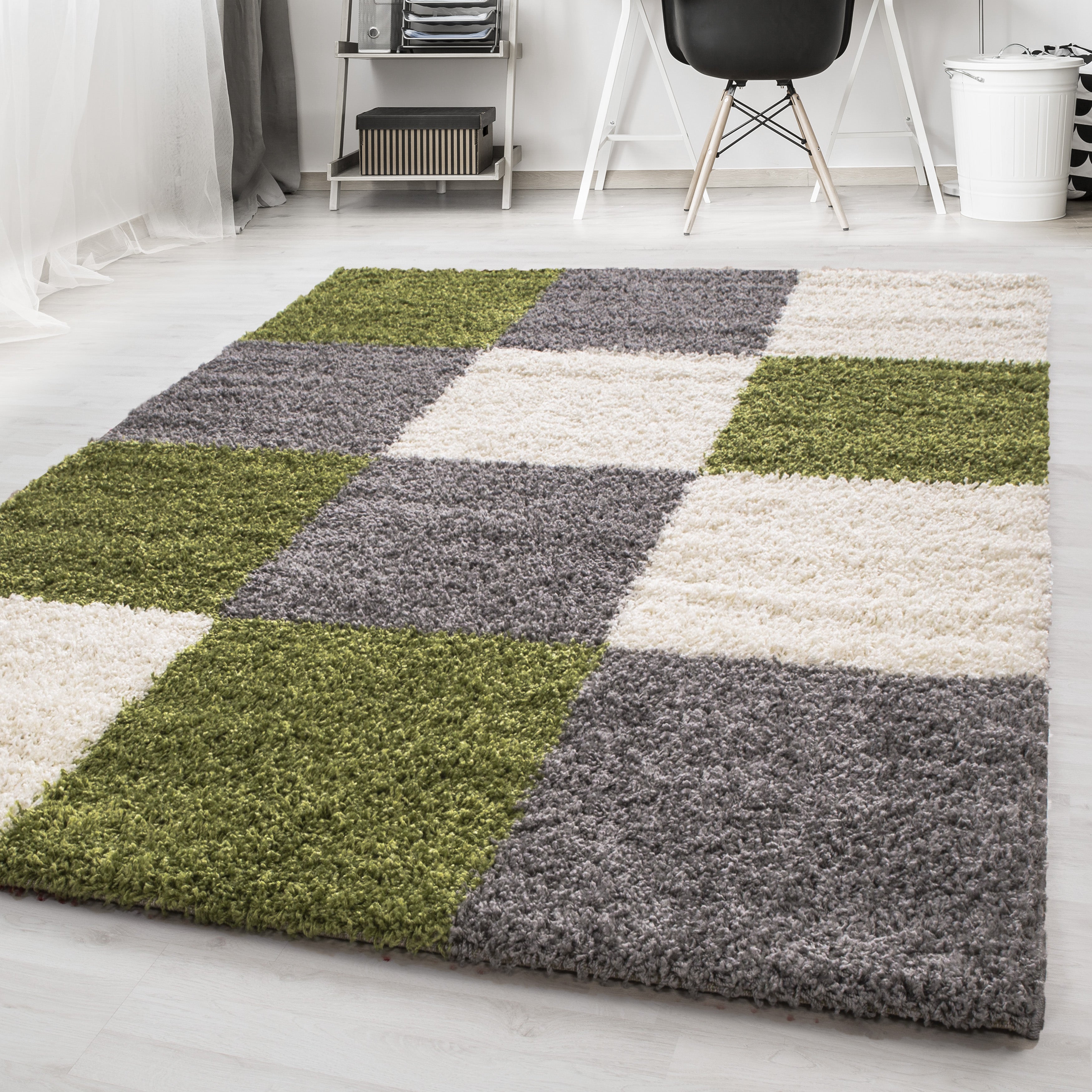 Groen Tapijt Hoogpolig Vloerkleed - Omid Essential Blokjes - Omid Carpets
