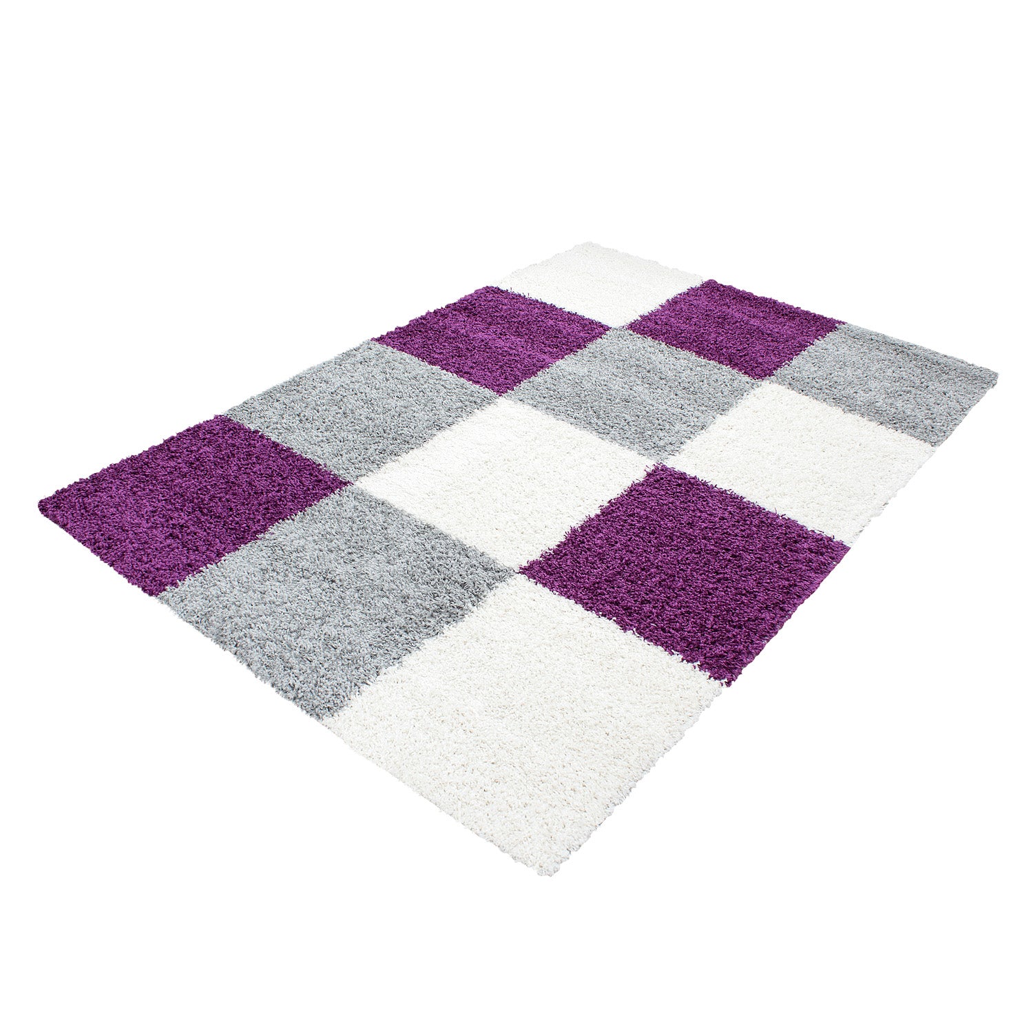 Paars Tapijt Hoogpolig Vloerkleed - Omid Essential Blokjes - Omid Carpets