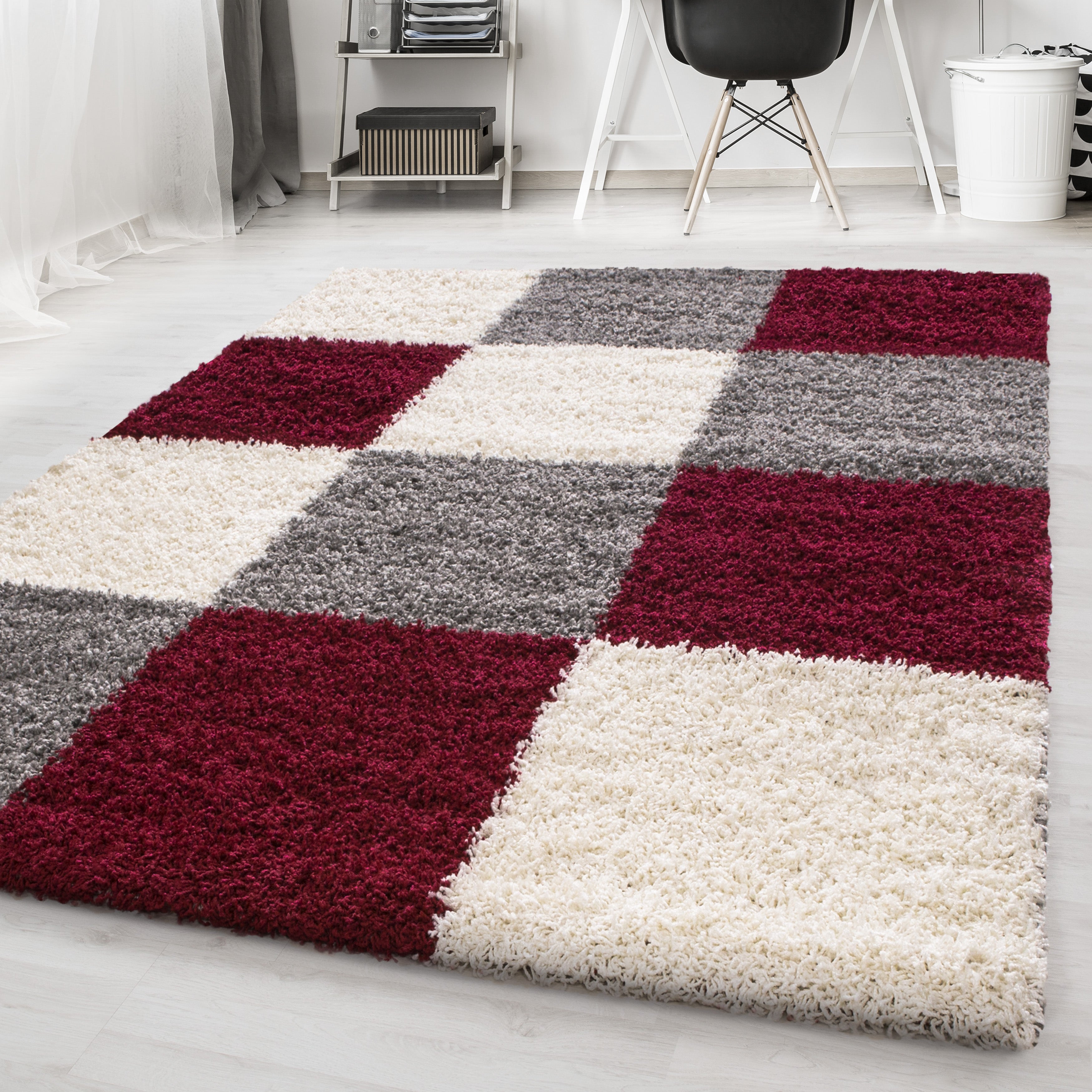 Rood Tapijt Hoogpolig Vloerkleed - Omid Essential Blokjes - Omid Carpets