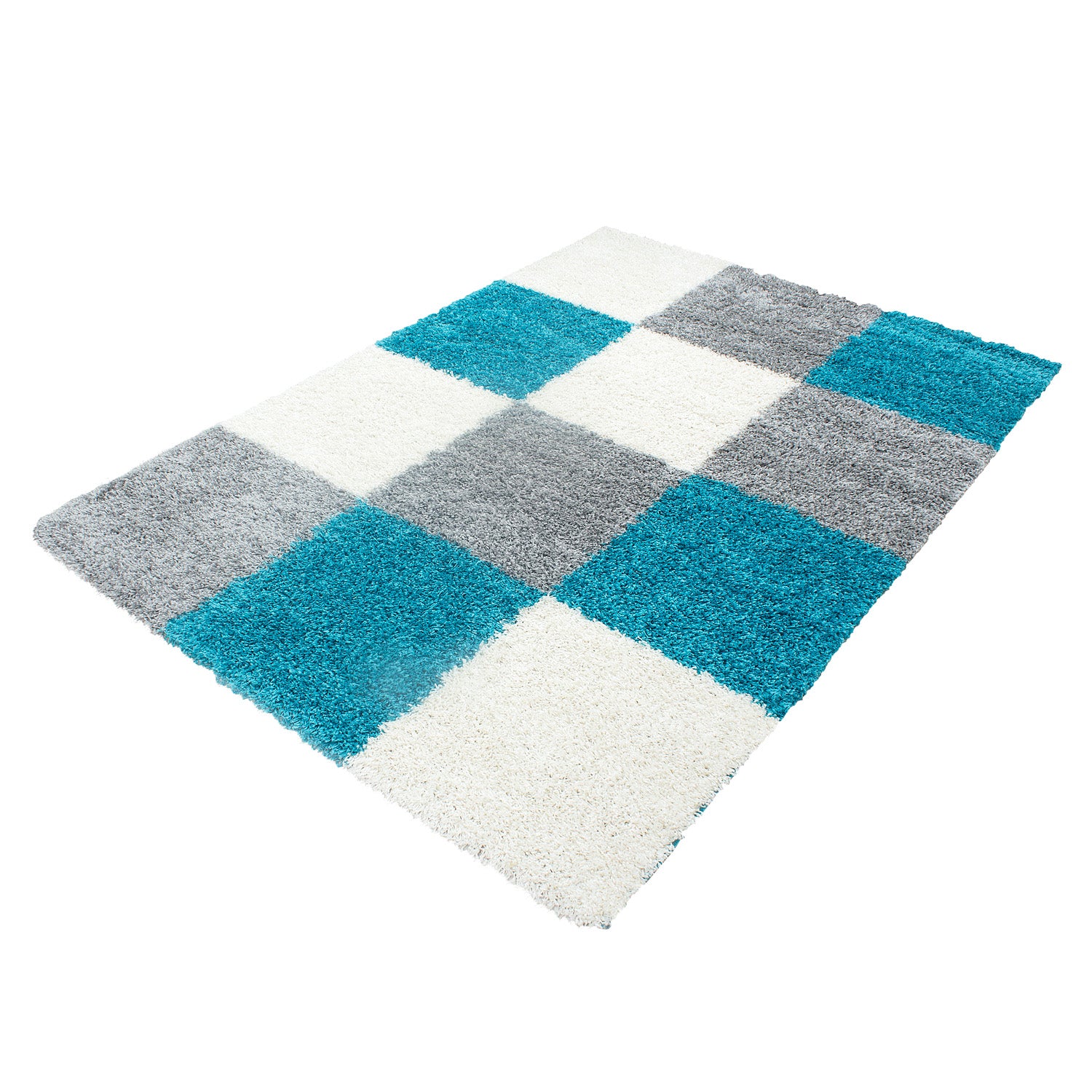 Turquoise Tapijt Hoogpolig Vloerkleed - Omid Essential Blokjes - Omid Carpets