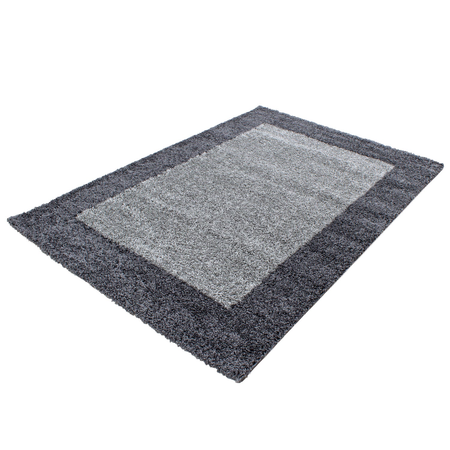Grijs Tapijt Hoogpolig Vloerkleed - Omid Essential Kader - Omid Carpets