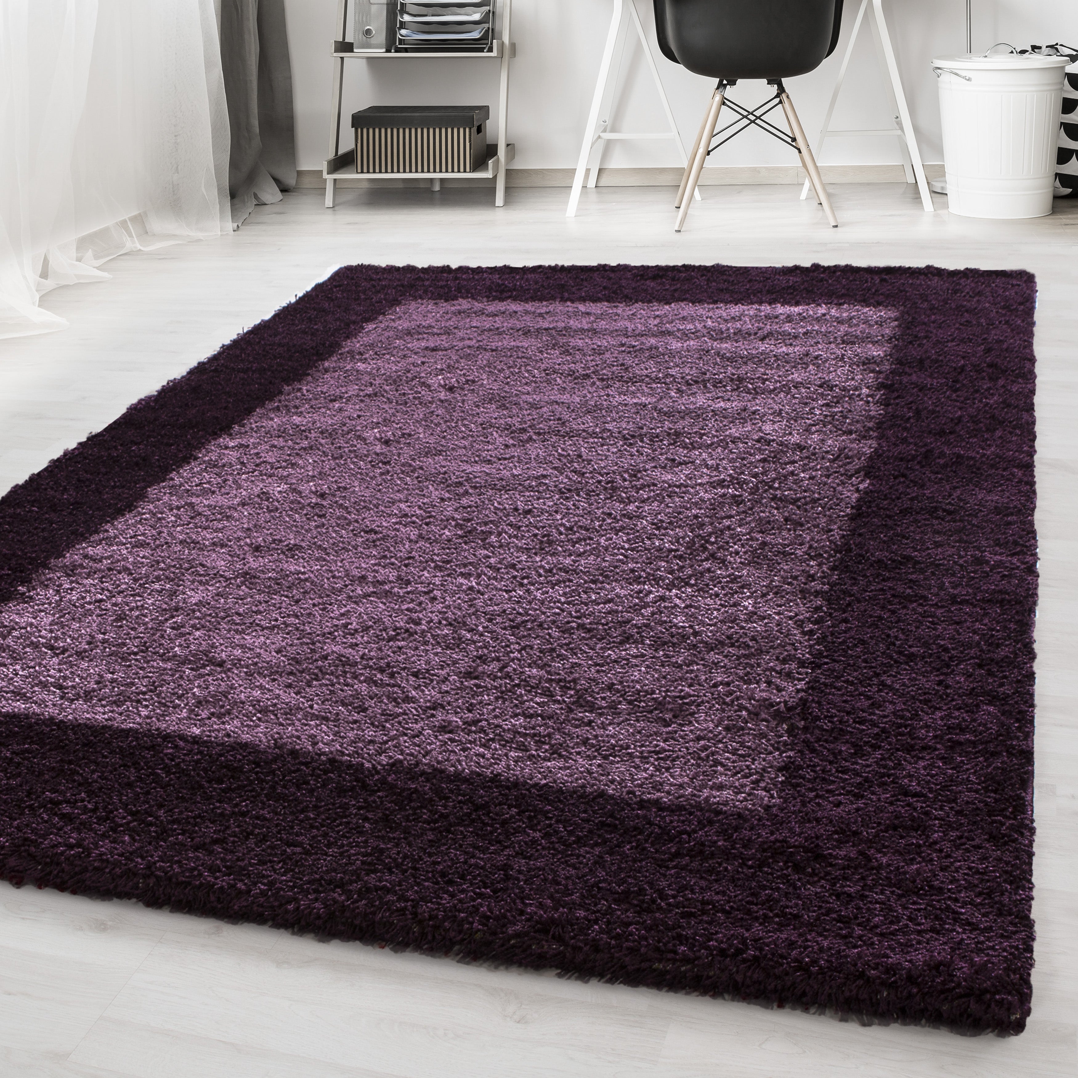 Paars Tapijt Hoogpolig Vloerkleed - Omid Essential Kader - Omid Carpets