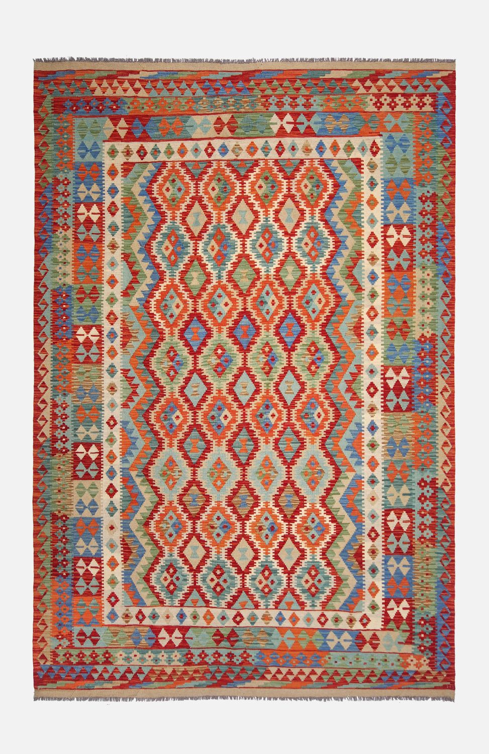 Kleurrijk Tapijt Laagpolig Handgeweven Wollen Vloerkleed - Omid Afghan Kelim 305x205