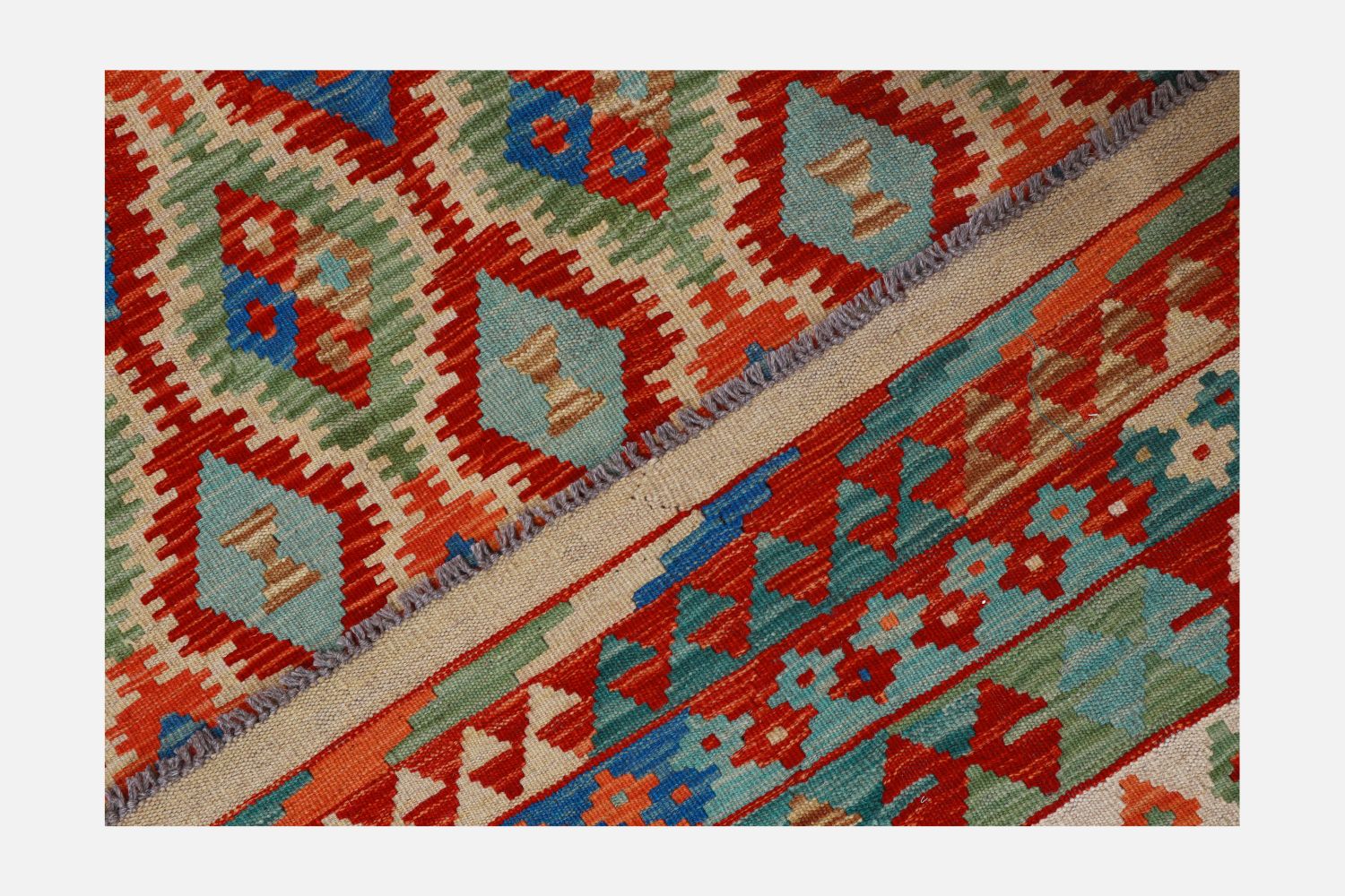 Kleurrijk Tapijt Laagpolig Handgeweven Wollen Vloerkleed - Omid Afghan Kelim 305x205