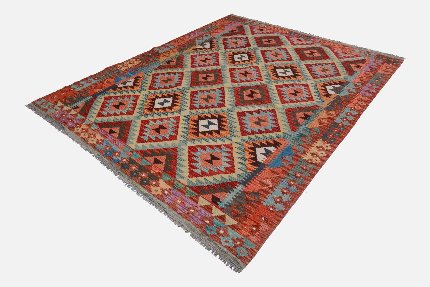 Kleurrijk Tapijt Laagpolig Handgeweven Wollen Vloerkleed - Omid Afghan Kelim 250x178