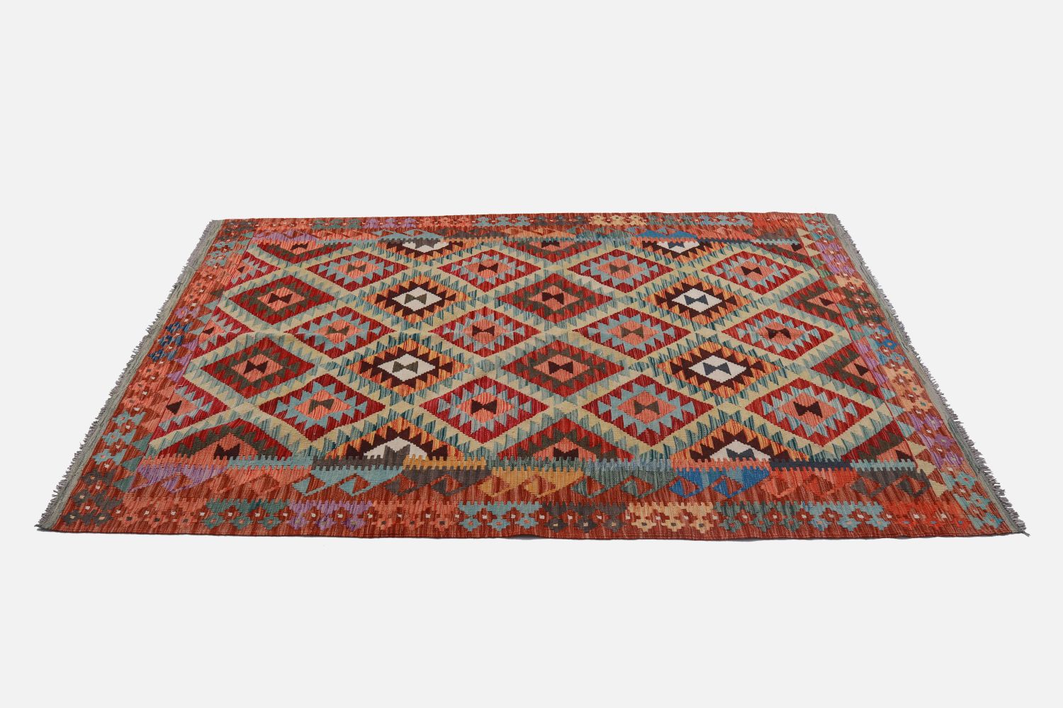 Kleurrijk Tapijt Laagpolig Handgeweven Wollen Vloerkleed - Omid Afghan Kelim 250x178