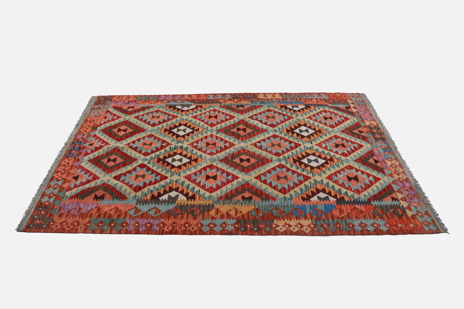 Kleurrijk Tapijt Laagpolig Handgeweven Wollen Vloerkleed - Omid Afghan Kelim 250x178
