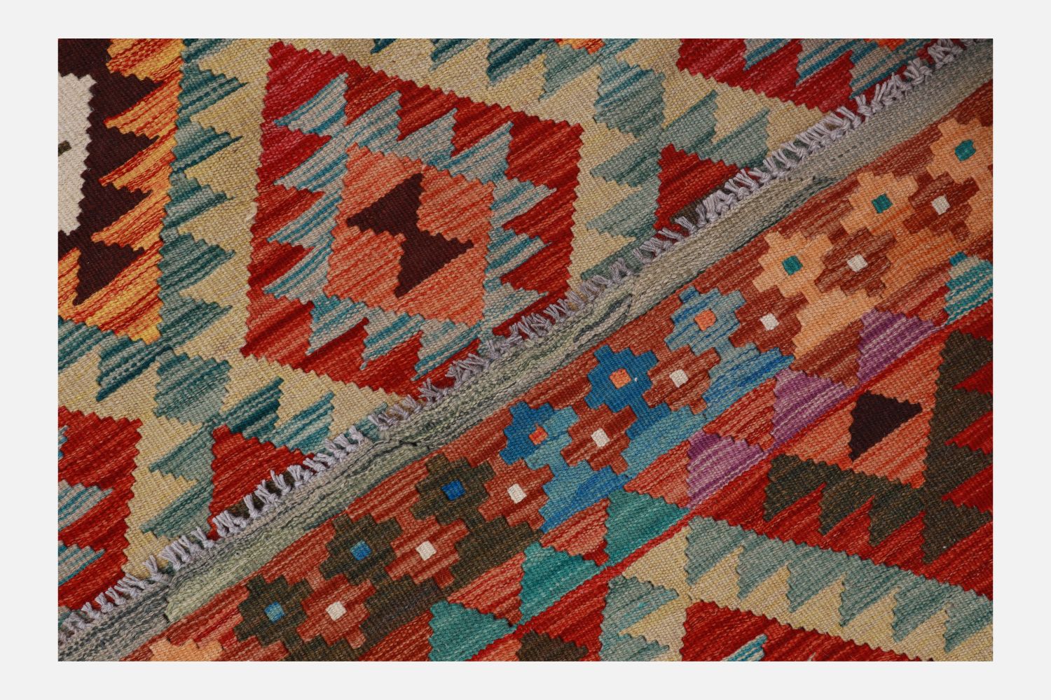 Kleurrijk Tapijt Laagpolig Handgeweven Wollen Vloerkleed - Omid Afghan Kelim 250x178