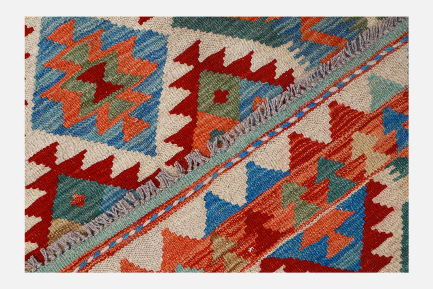Kleurrijk Tapijt Laagpolig Handgeweven Wollen Vloerkleed - Omid Afghan Kelim 123x83