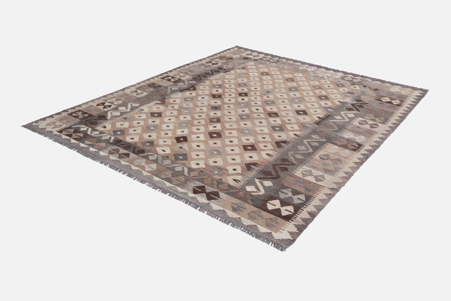 Beige Tapijt Laagpolig Handgeweven Wollen Vloerkleed - Omid Afghan Natural Kelim 207x160