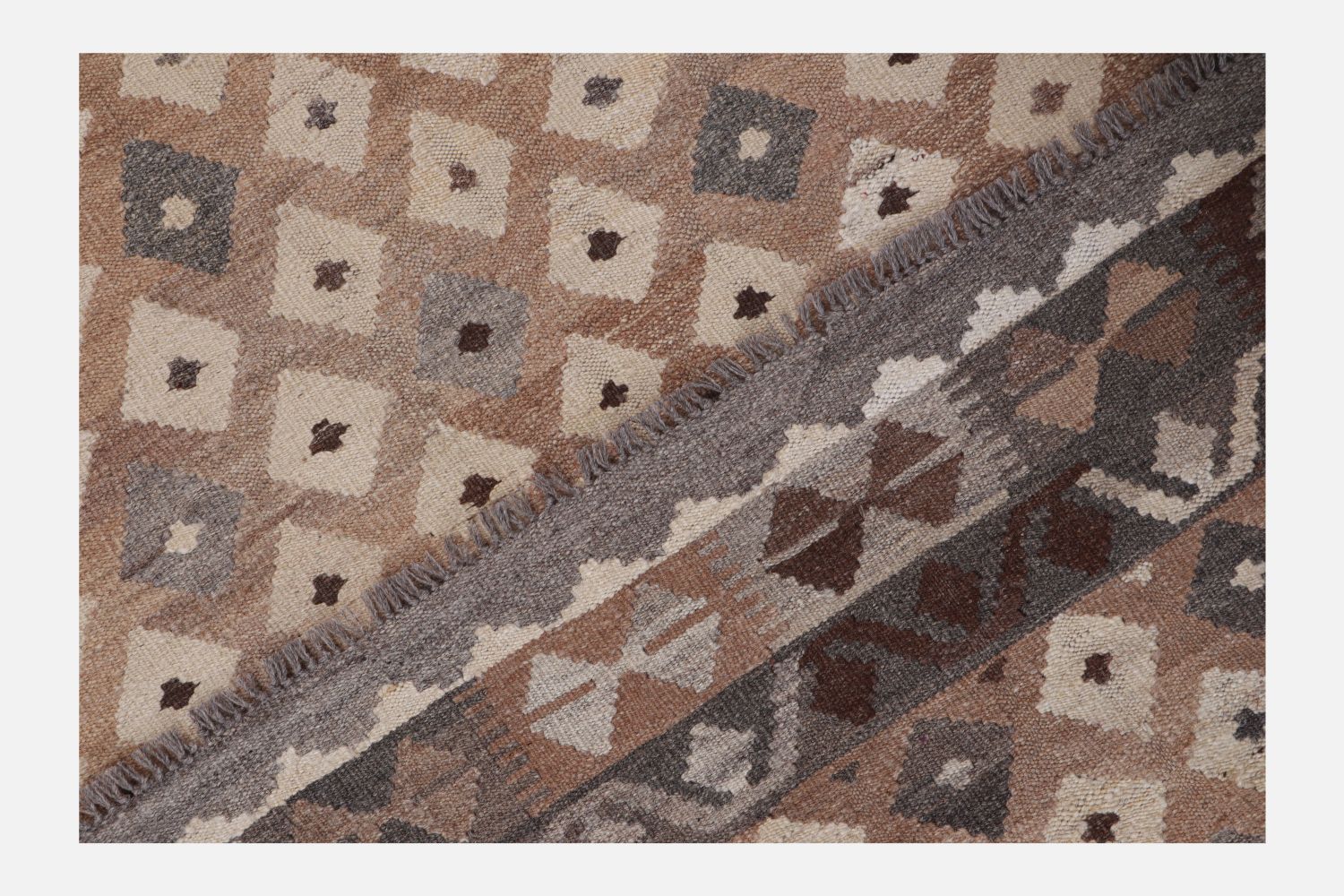 Beige Tapijt Laagpolig Handgeweven Wollen Vloerkleed - Omid Afghan Natural Kelim 207x160