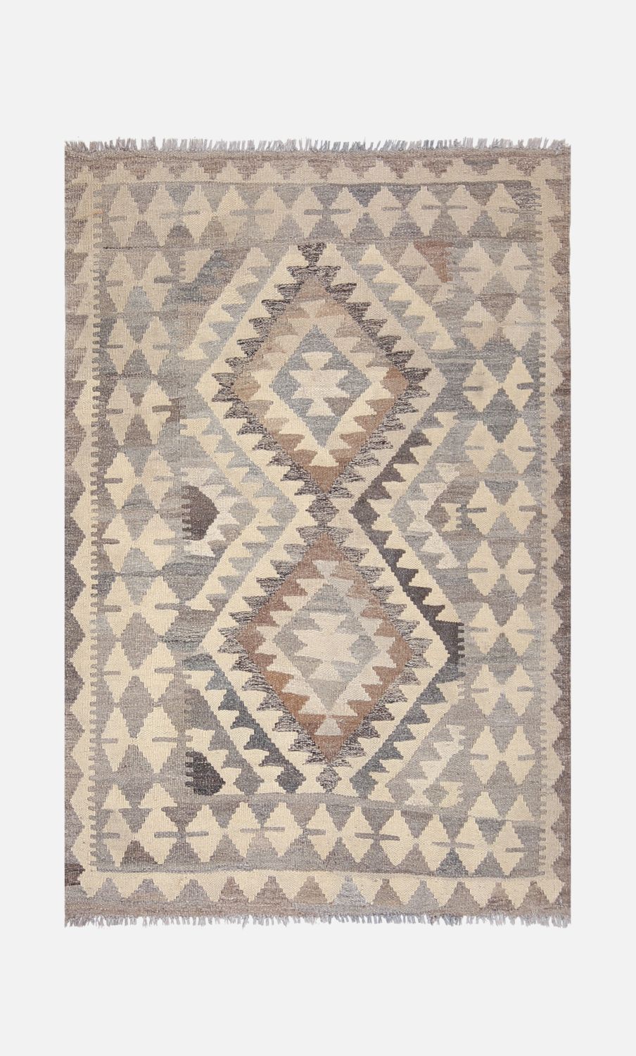 Beige Tapijt Laagpolig Handgeweven Wollen Vloerkleed - Omid Afghan Natural Kelim 147x99