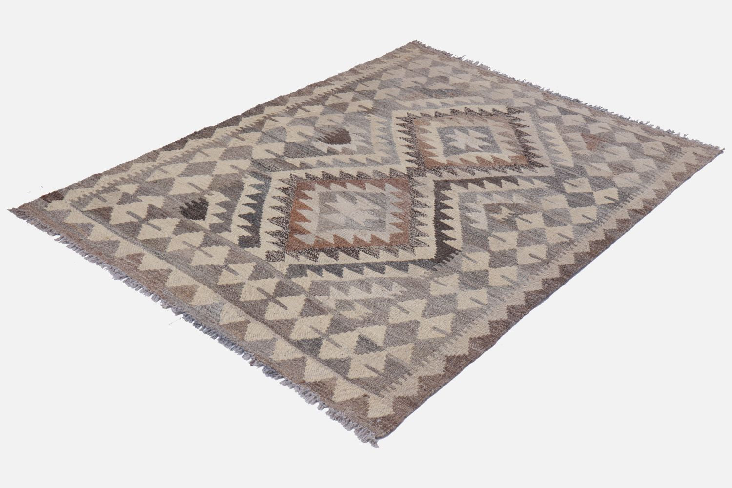Beige Tapijt Laagpolig Handgeweven Wollen Vloerkleed - Omid Afghan Natural Kelim 147x99
