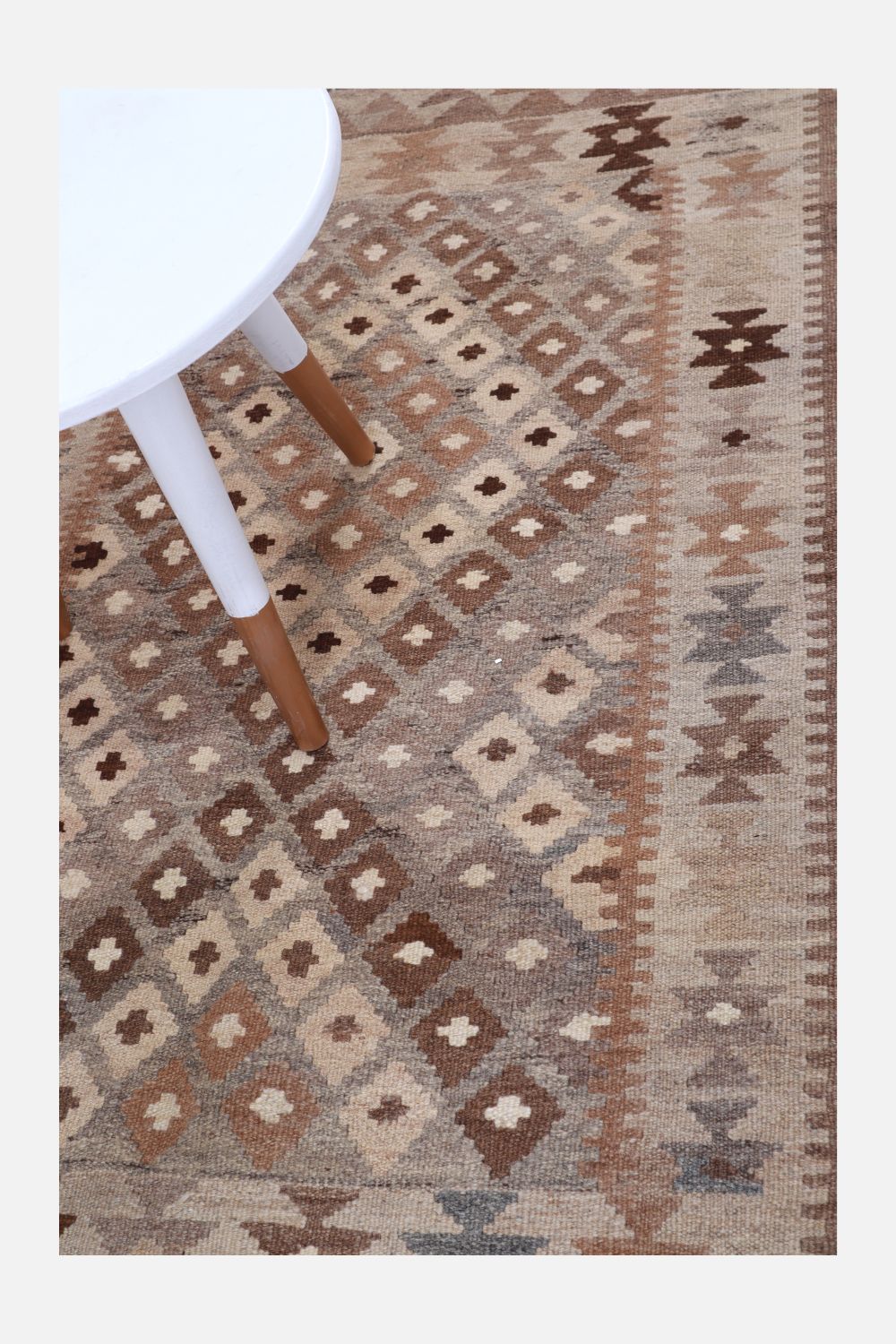 Beige Tapijt Laagpolig Handgeweven Wollen Vloerkleed - Omid Afghan Natural Kelim 140x95