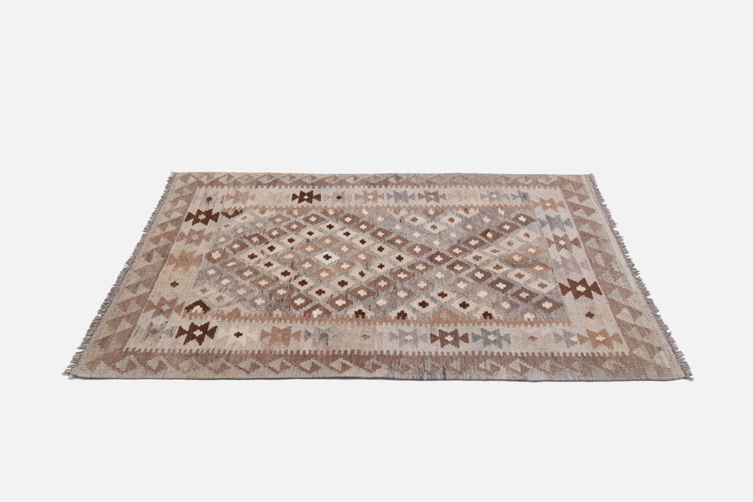 Beige Tapijt Laagpolig Handgeweven Wollen Vloerkleed - Omid Afghan Natural Kelim 140x95