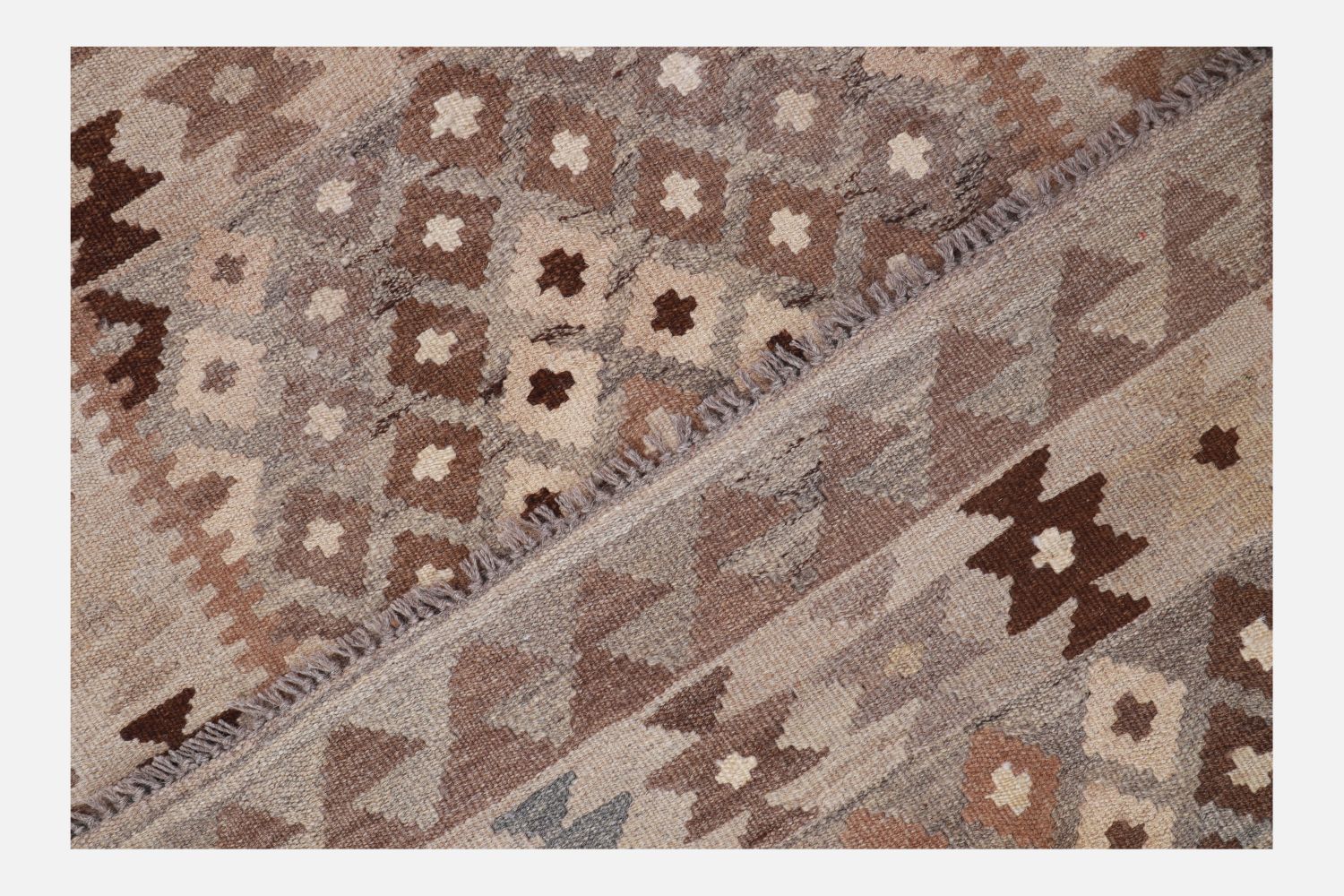 Beige Tapijt Laagpolig Handgeweven Wollen Vloerkleed - Omid Afghan Natural Kelim 140x95
