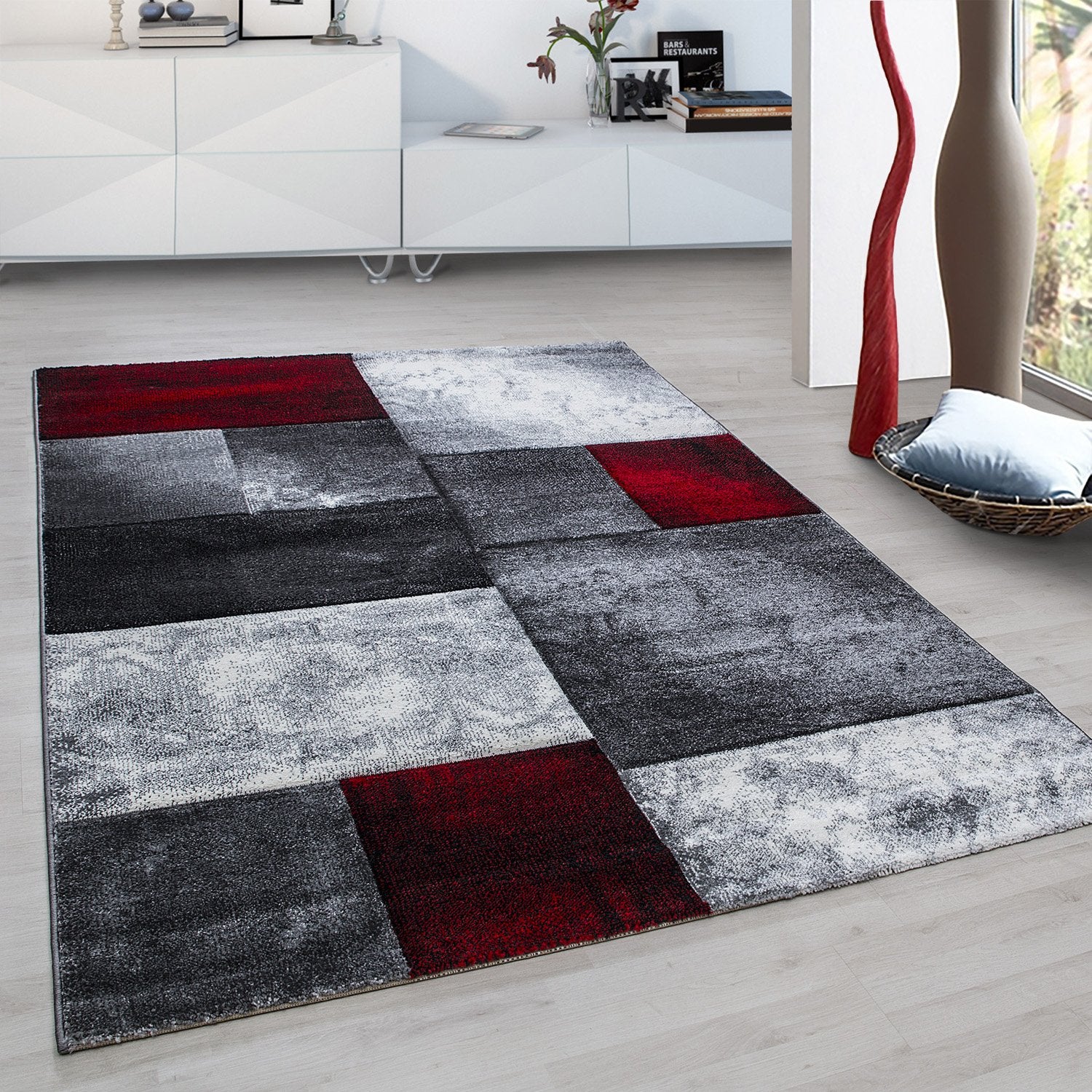 Rood Tapijt Laagpolig Vloerkleed Omid Modern Vibes - Omid Carpets