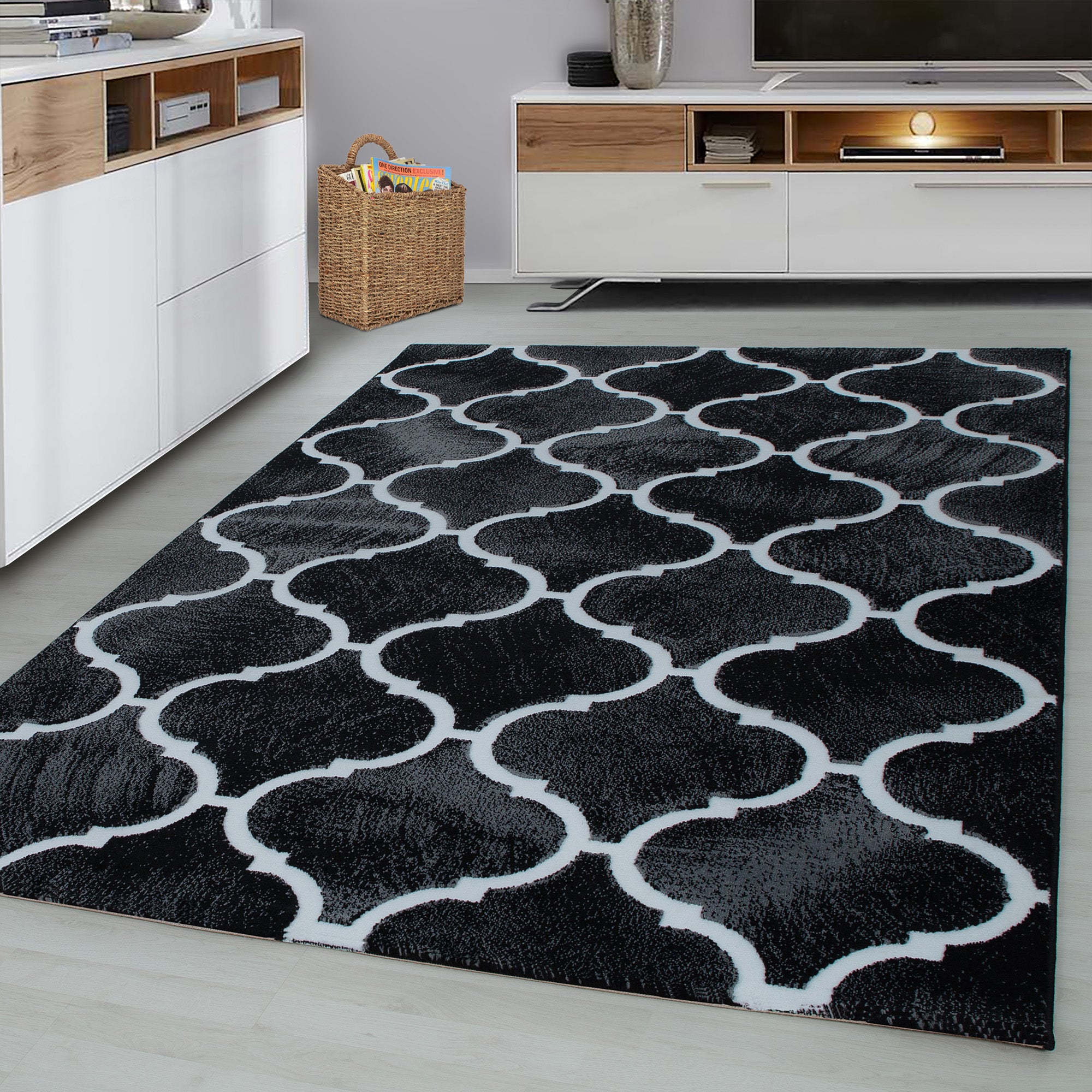 Zwart Tapijt Laagpolig Vloerkleed Omid Curve - Omid Carpets