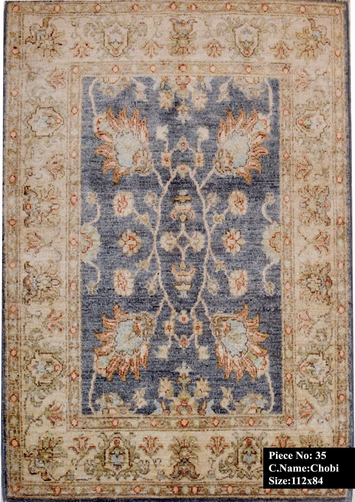 Fluweelblauwe Ziegler Tapijt 112x84 - Omid Carpets