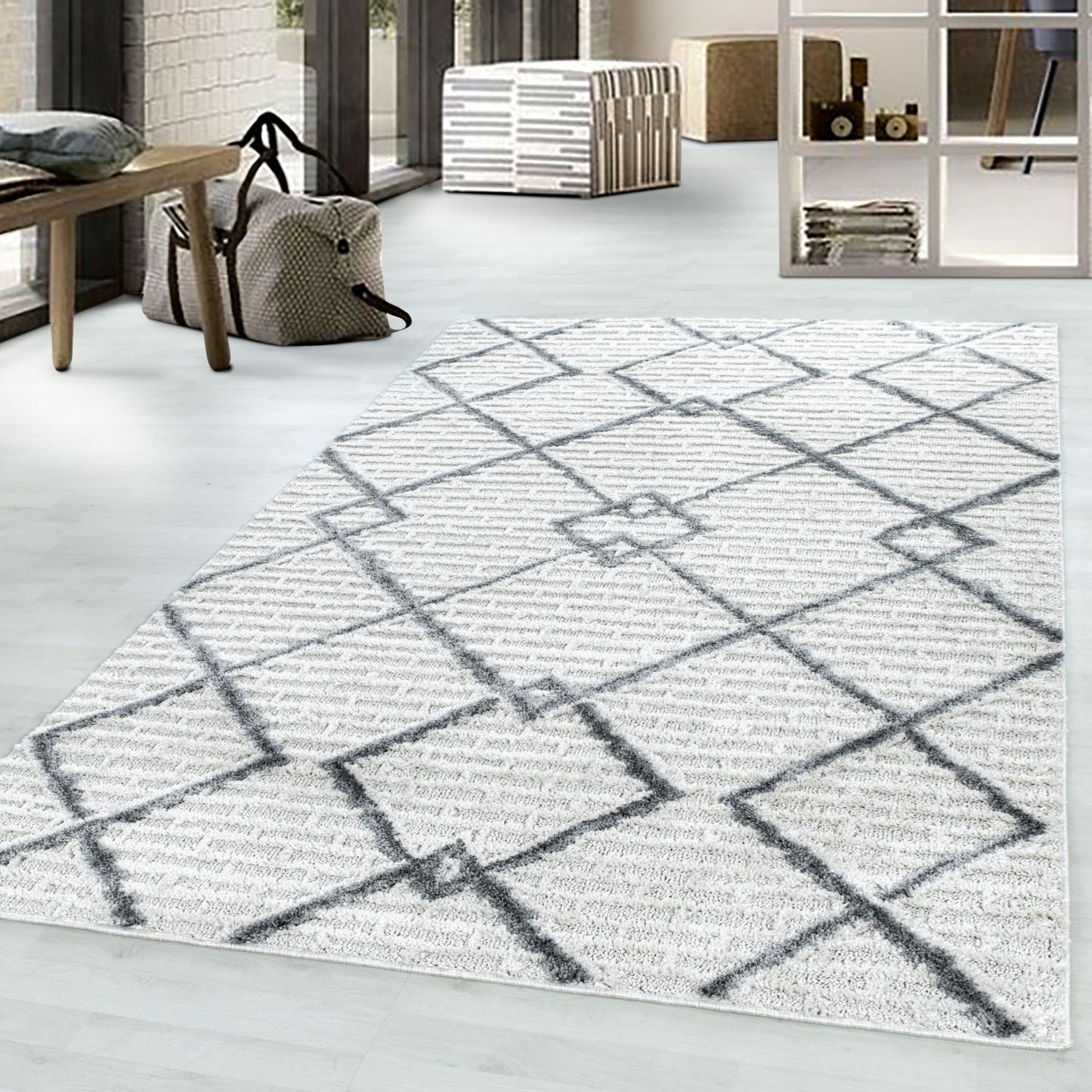 Crème Tapijt Laagpolig Vloerkleed Omid Modern 3D Structure