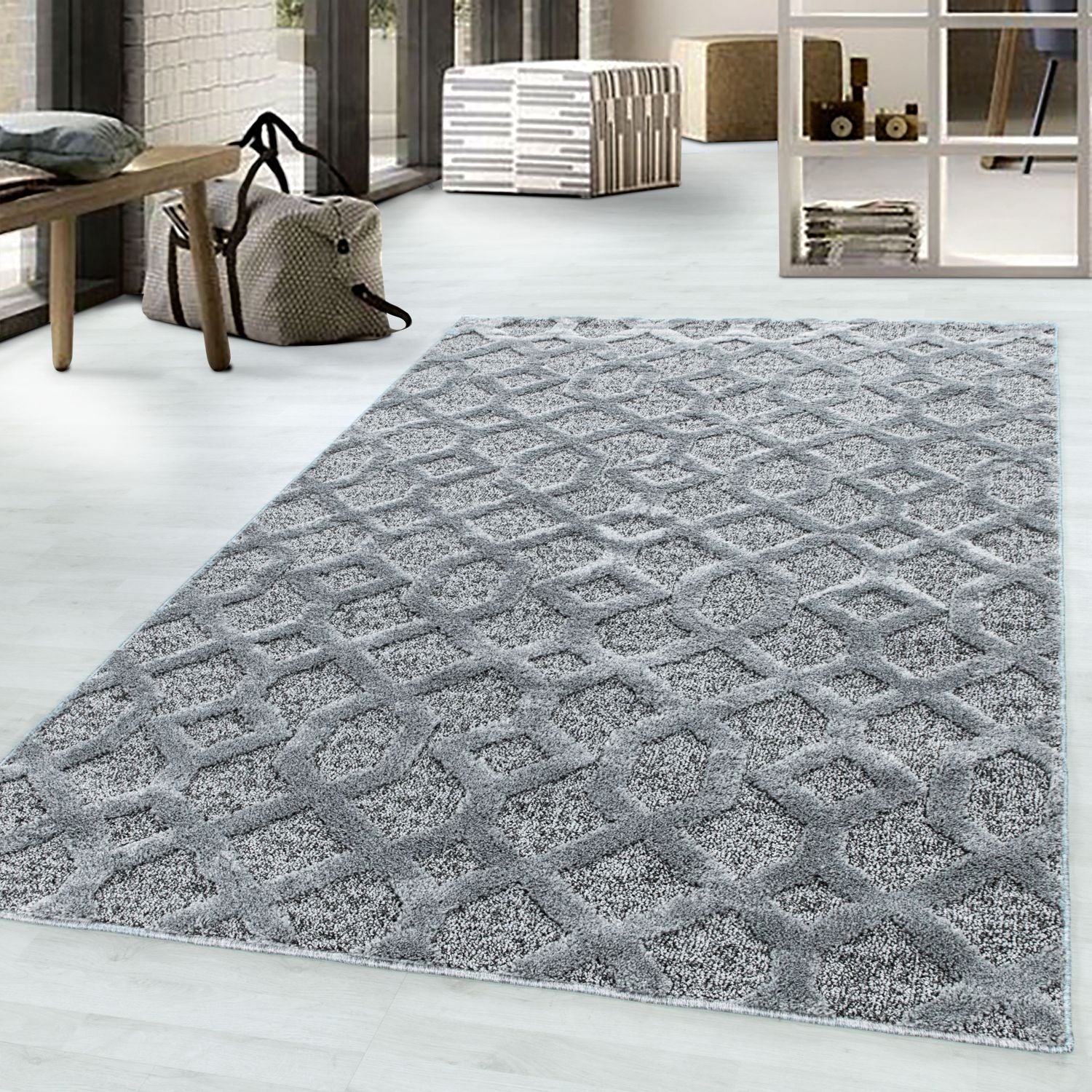 Grijs Tapijt Laagpolig Vloerkleed Omid Modern 3D Structure
