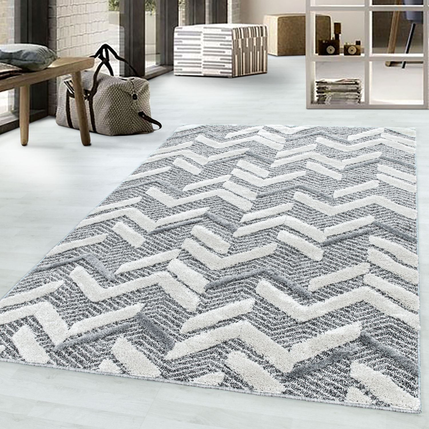 Grijs Tapijt Laagpolig Vloerkleed Omid Modern 3D Structure