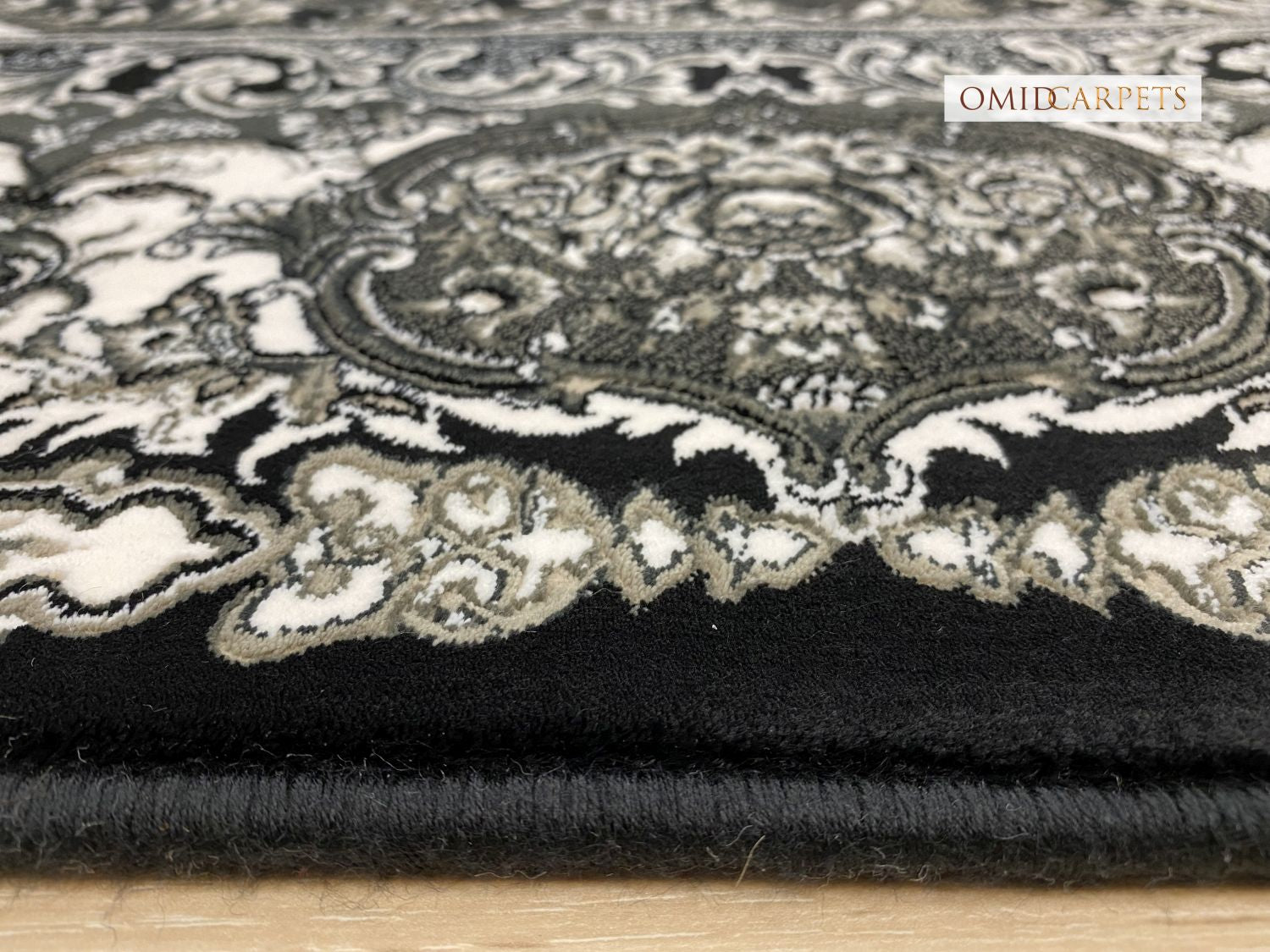 قالین 1200 شانه * Zwart Tapijt Laagpolig Klassiek Vloerkleed - Omid Premium Classic Hand Look - 3 Miljoen punten/m²