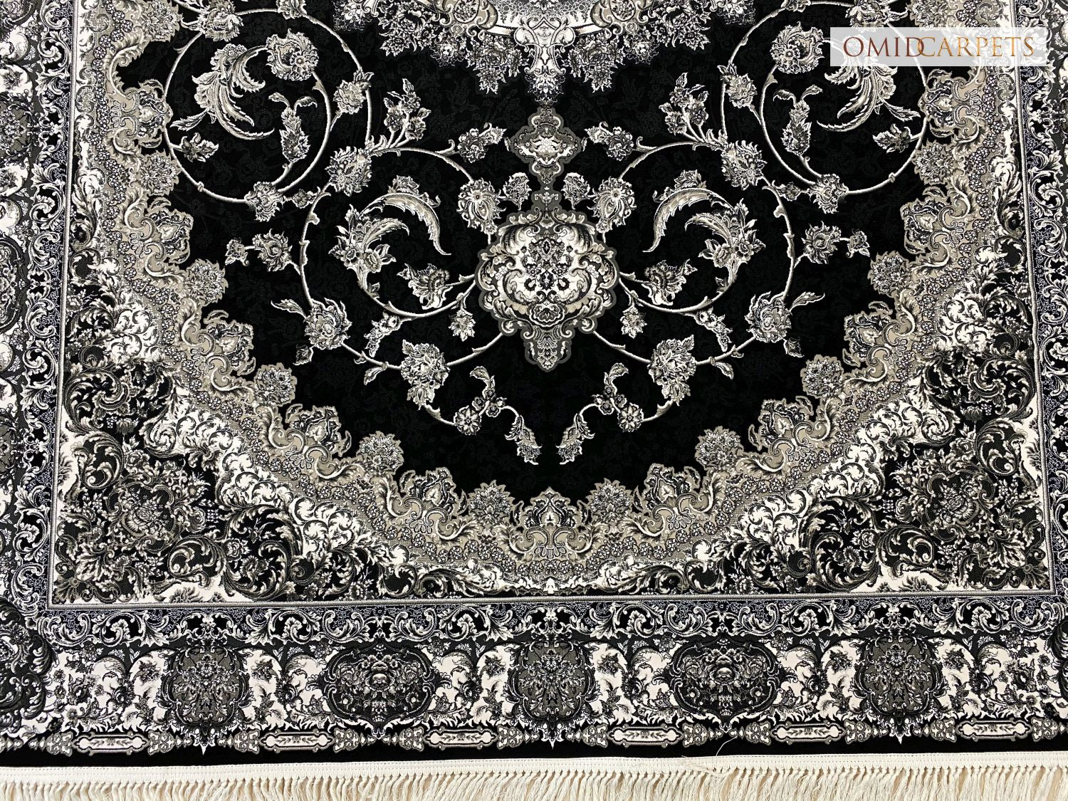 قالین 1200 شانه * Zwart Tapijt Laagpolig Klassiek Vloerkleed - Omid Premium Classic Hand Look - 3 Miljoen punten/m²