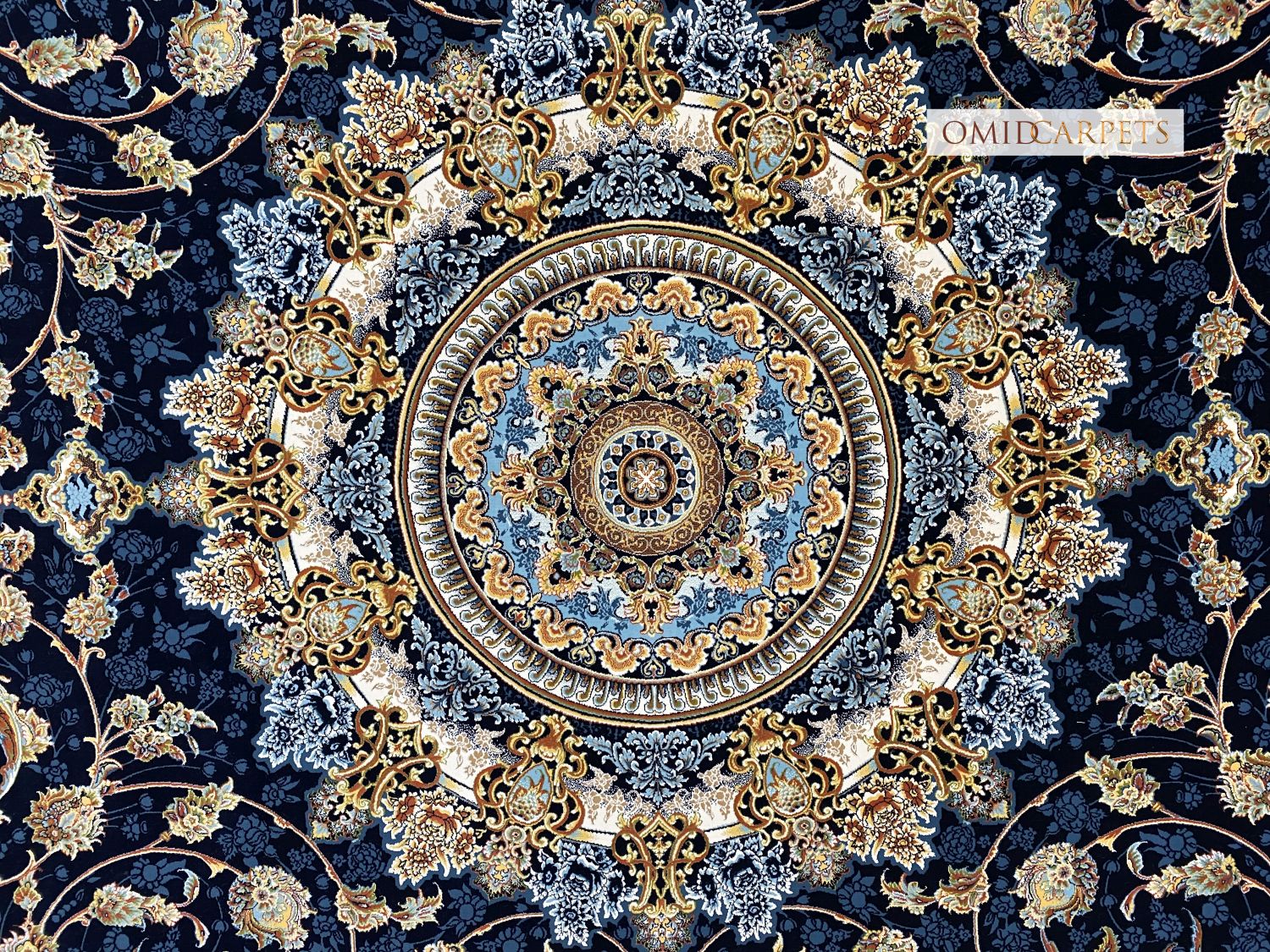 قالین 1200 شانه * Blauw Tapijt Laagpolig Klassiek Vloerkleed - Omid Premium Classic Hand Look - 3 Miljoen punten/m²