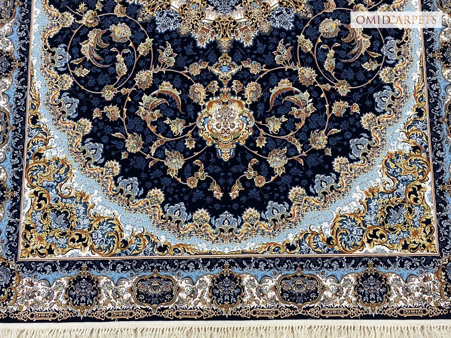 قالین 1200 شانه * Blauw Tapijt Laagpolig Klassiek Vloerkleed - Omid Premium Classic Hand Look - 3 Miljoen punten/m²