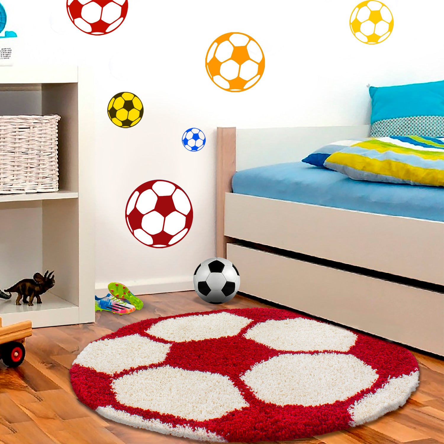 Kindertapijt Omid Voetbal Rood Vloerkleed - Omid Carpets