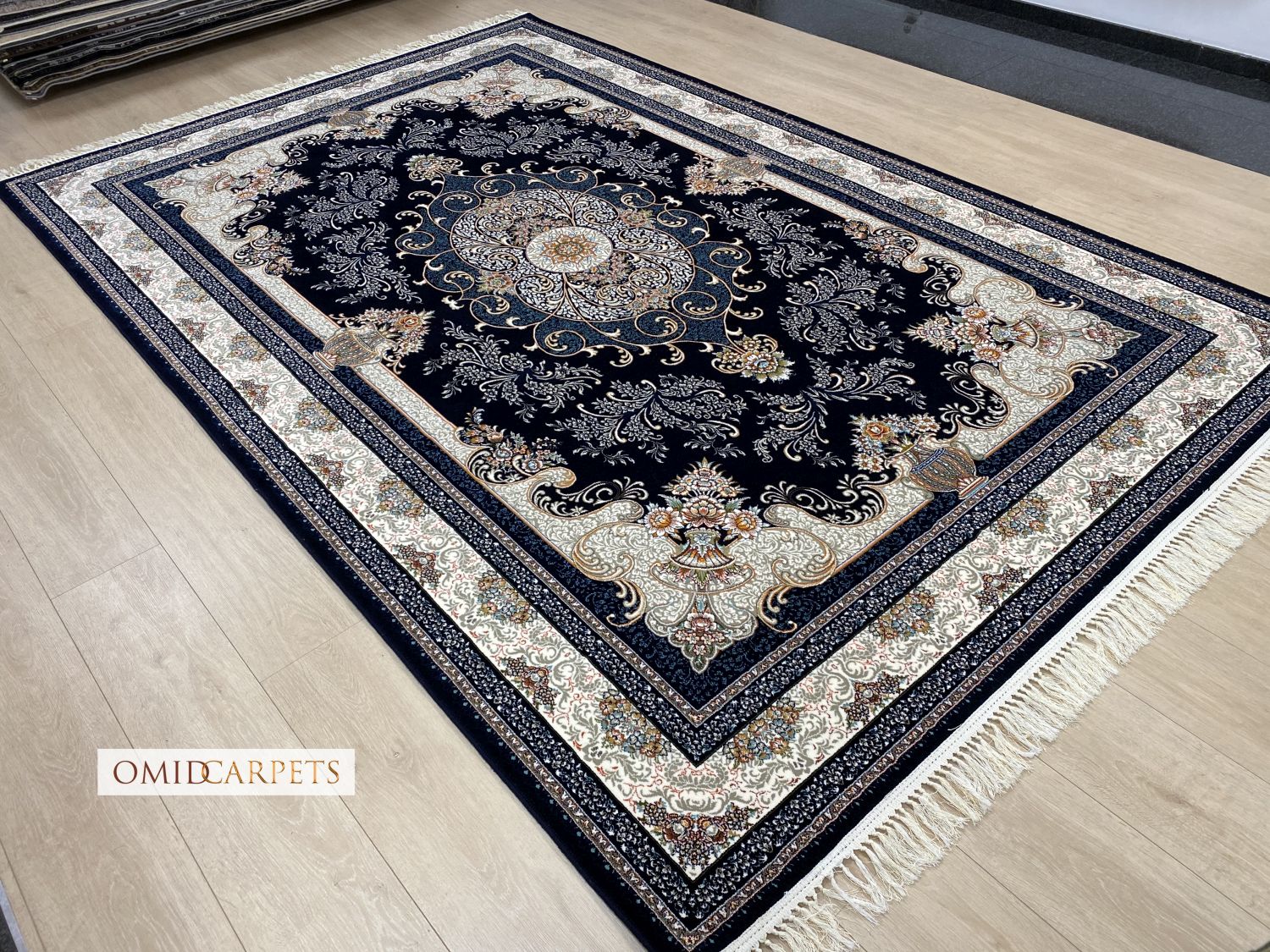 قالین 700 شانه * Blauw Tapijt Laagpolig Klassiek Vloerkleed - Omid Premium Classic - 1,5 Miljoen punten/m²