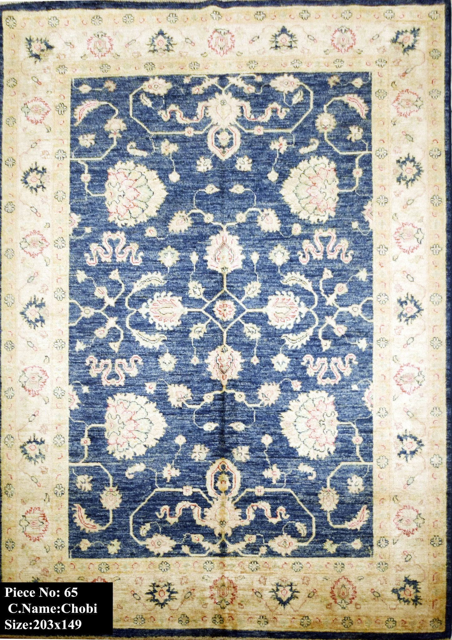 Marine Blauwe Ziegler Tapijt 203x149 - Omid Carpets