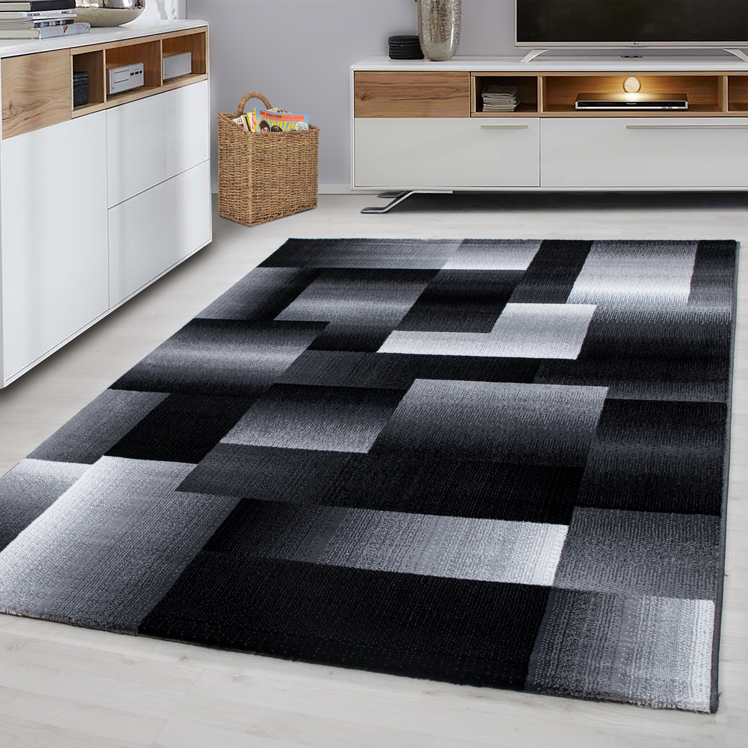 Zwart Tapijt Laagpolig Vloerkleed Omid Adventure - Omid Carpets