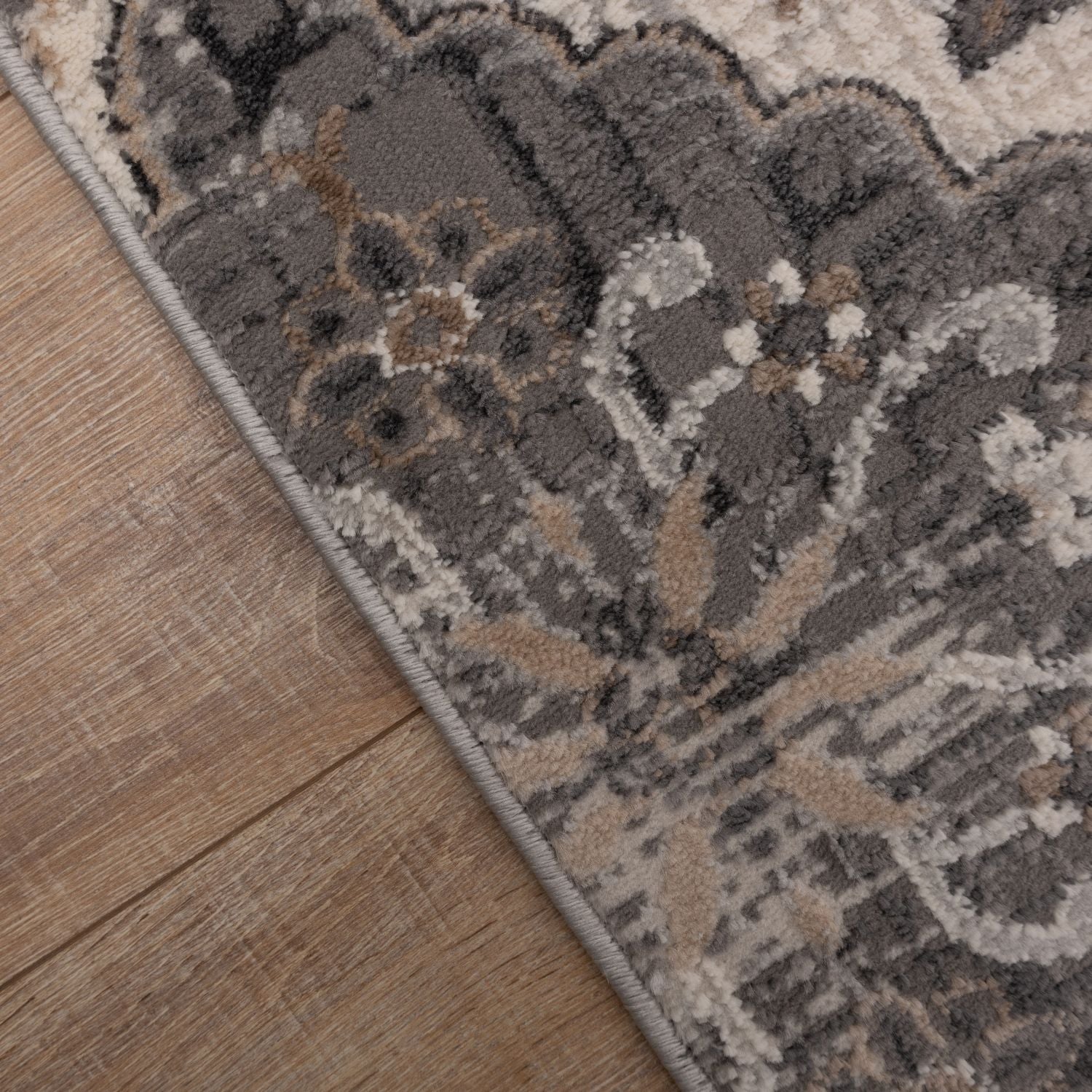Beige met Grijs Tapijt Bloemen Design Laagpolig Vloerkleed Omid Impressive
